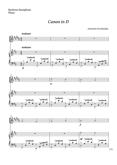 Canon in D For Baritone Sax And Piano (arr. Cássio Silva Chaves)