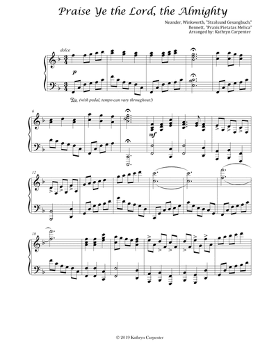 Praise Ye the Lord, the Almighty (Advanced Piano) (arr. Kathryn Carpenter)