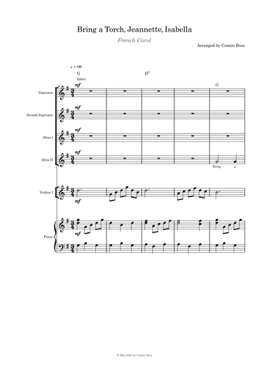 Bring a Torch Jeanette Isabella SSAA with violin or flute or cello and piano (arr. Connie Boss)