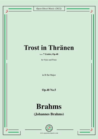 Brahms-Trost in Thränen,Op.48 No.5 in B flat Major (arr. OSM Press)