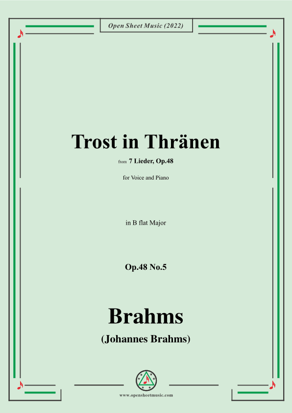 Brahms-Trost in Thränen,Op.48 No.5 in B flat Major (arr. OSM Press)