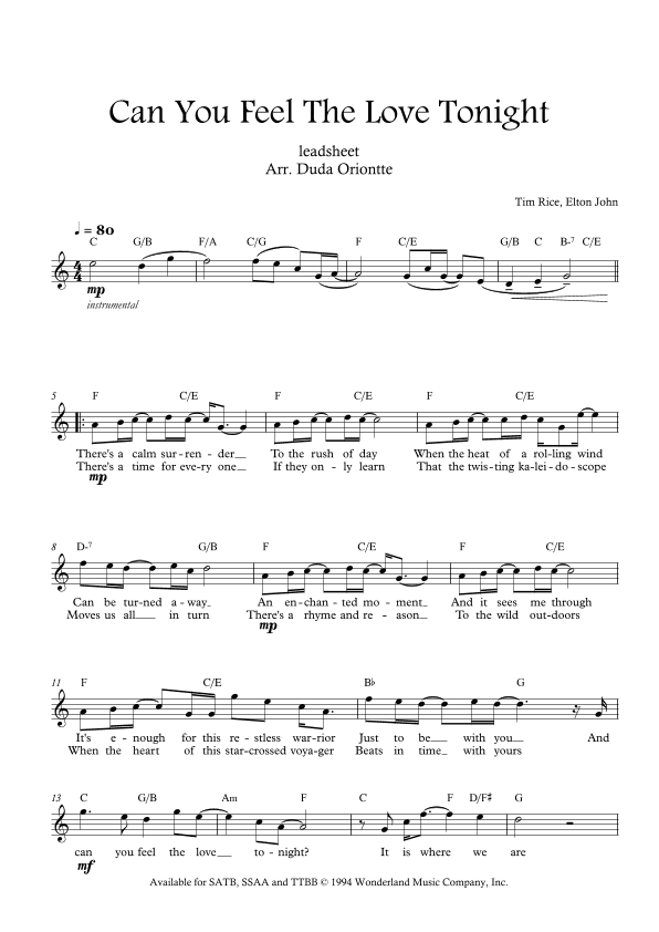 Can You Feel The Love Tonight (arr. Duda Oriontte)
