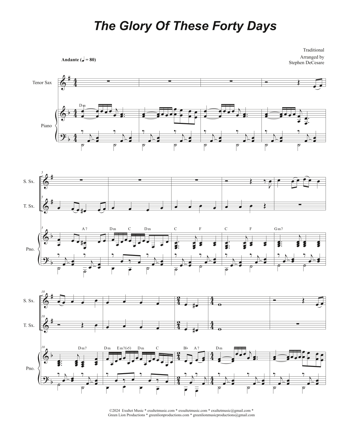 The Glory Of These Forty Days (Duet for Soprano and Tenor Saxophone) (arr. Stephen DeCesare)