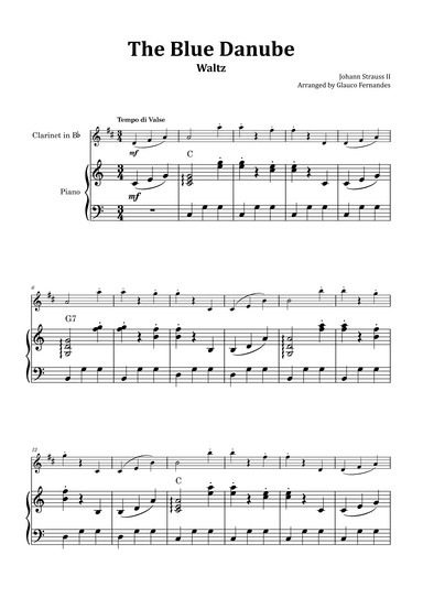 The Blue Danube - Clarinet and Piano with Chord Notations (arr. Glauco Fernandes)