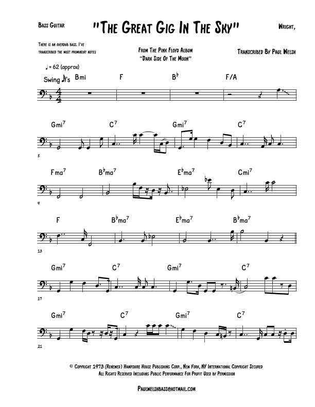 The Great Gig In The Sky (arr. P Welsh)