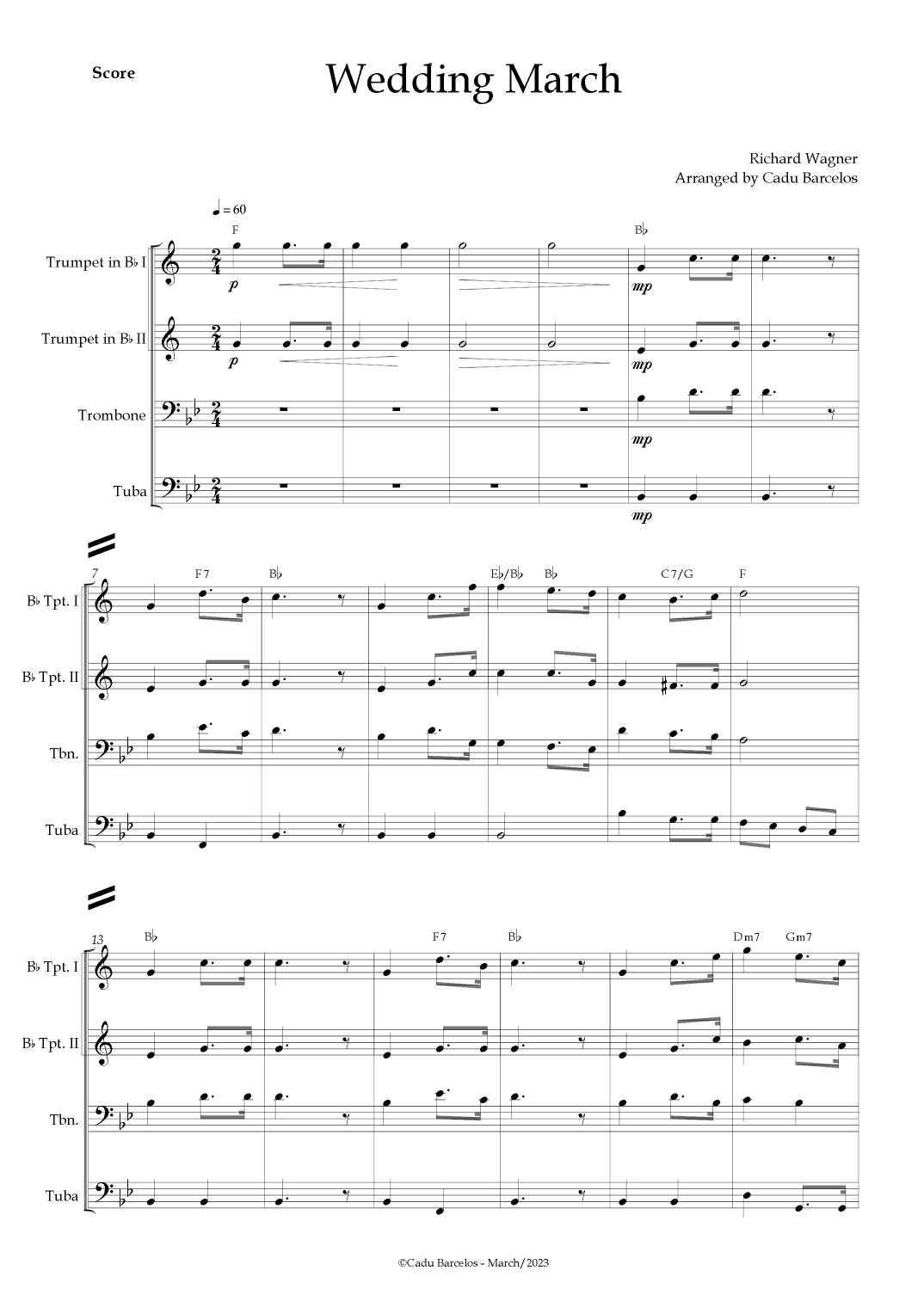 Wedding March (Wagner) Brass Quartet chords (arr. Cadu Barcelos)