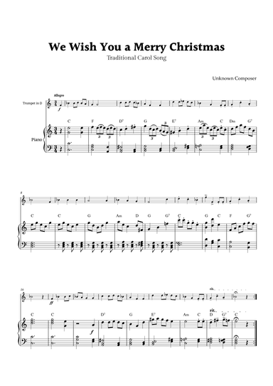 We Wish you a Merry Christmas for Trumpet in D and Piano (arr. Rika K.)