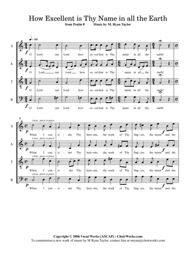 How Excellent is Thy Name in All the Earth (Psalm 8) : SATB Acapella