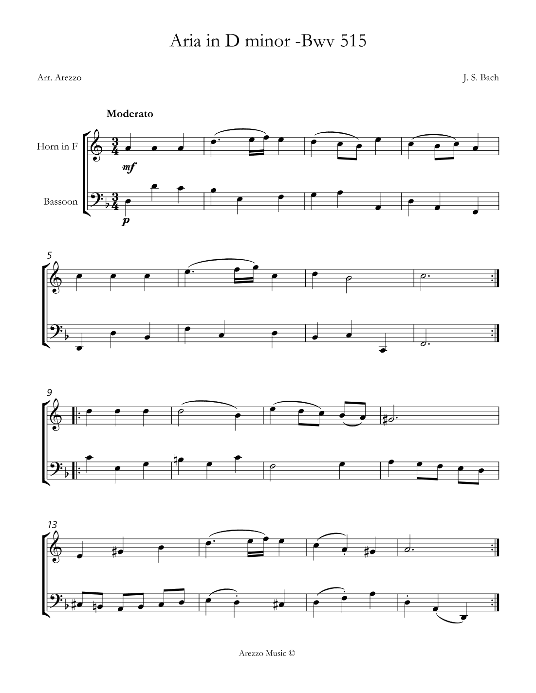 aria bwv 515 horn and bassoon sheet music (arr. Arezzo Music)