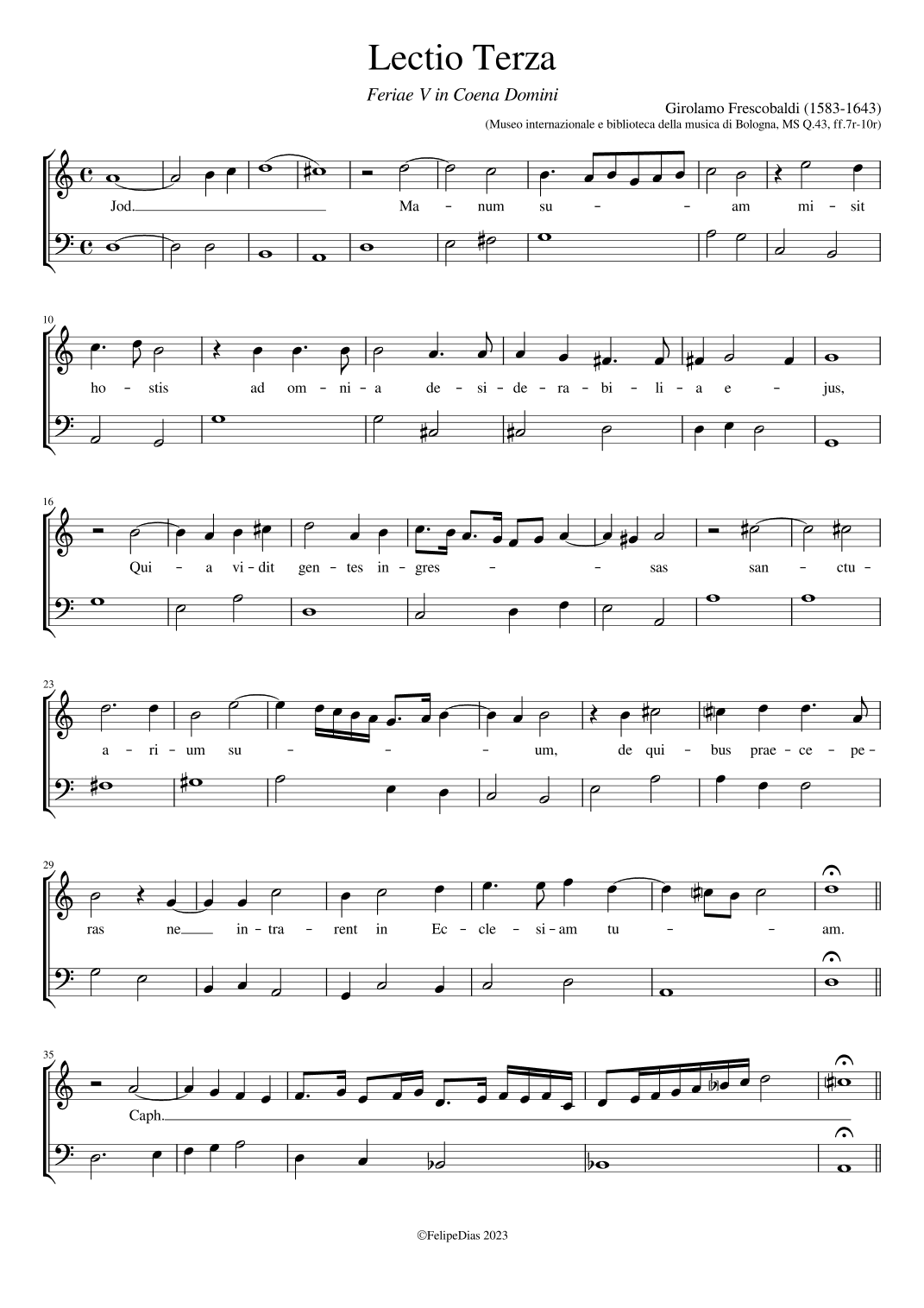 Lamentationes Jeremiae Prophetae: Feriae Quintae in Coena Domini, Lectio Terza (arr. Early Music Scores)