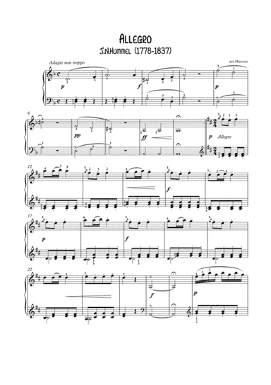 Allegro by Hummel ? for easy piano (arr. PianoSheetNow)