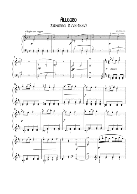 Allegro by Hummel ? for easy piano (arr. PianoSheetNow)