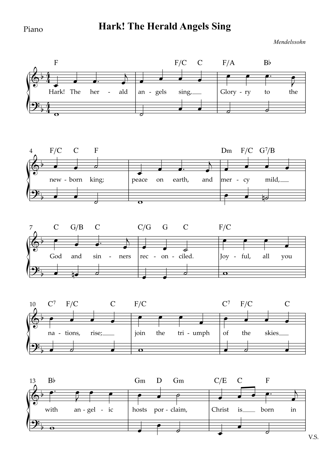 Hark! The Herald Angels Sing (Easy) (arr. Wesley S. SIlva)
