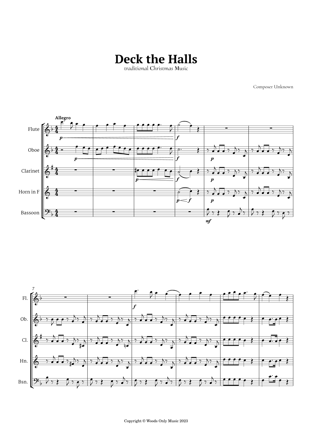 Deck the Halls by Oliphant for Woodwind Quintet (arr. Ander)