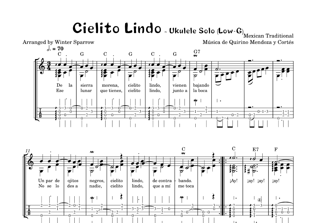 Cielito Lindo ~ Ukulele Solo (Low-G) (arr. Winter Sparrow)