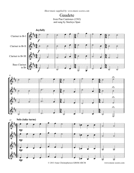 Gaudete - 3 Clarinets and Bass Clarinet (arr. Anne L Christopherson GRSM ARCM)