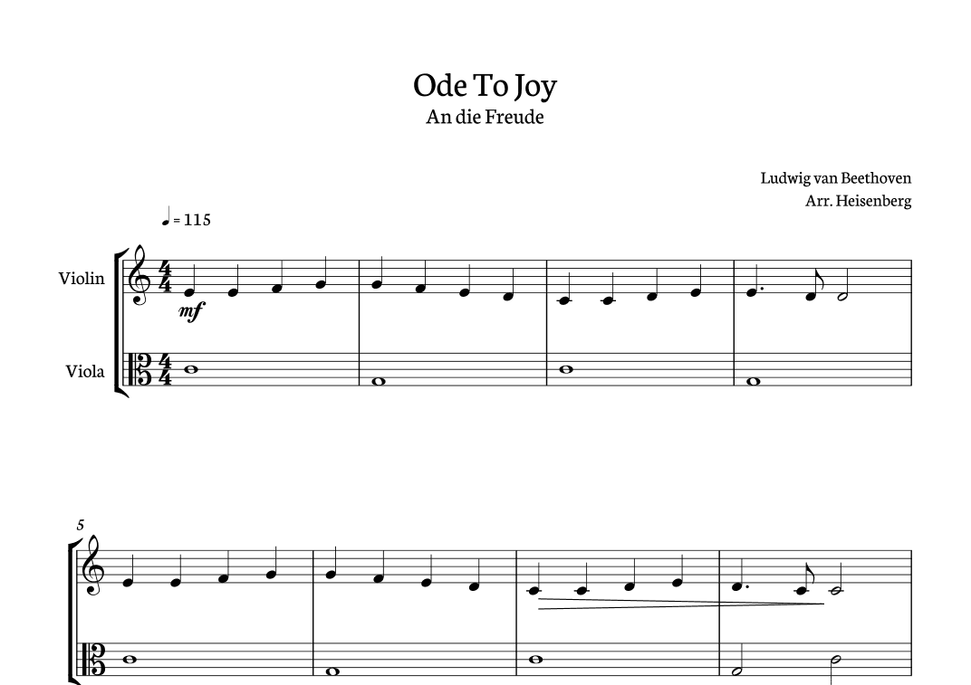 Ode to Joy for Violin and viola. Easy version. (arr. Heisenberg)