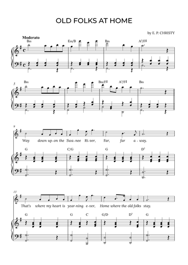 OLD FOLKS AT HOME in G with chords (arr. Alex Nunes Rodrigues)