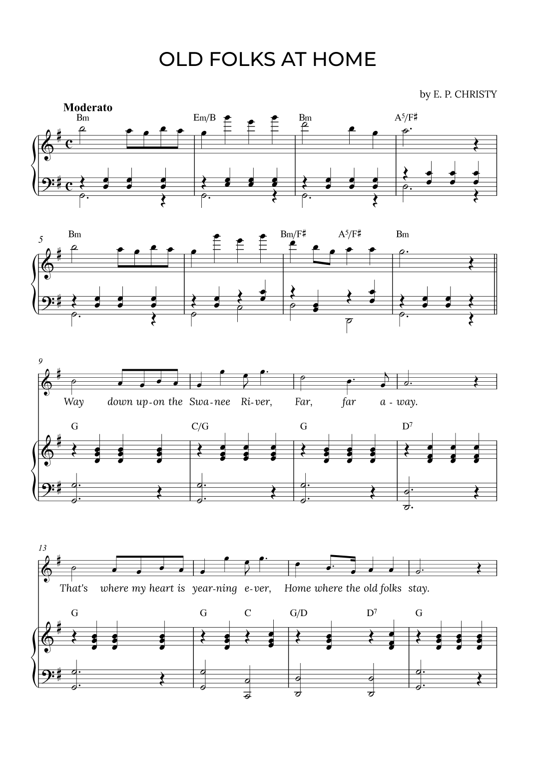OLD FOLKS AT HOME in G with chords (arr. Alex Nunes Rodrigues)