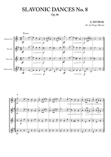 Slavonic Dances No. 8 Op. 46 for Saxophone Quartet (arr. Diego Marani)