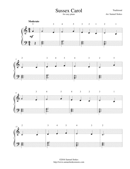 Sussex Carol (On Christmas Night All Christians Sing) - for easy piano (arr. Samuel Stokes)