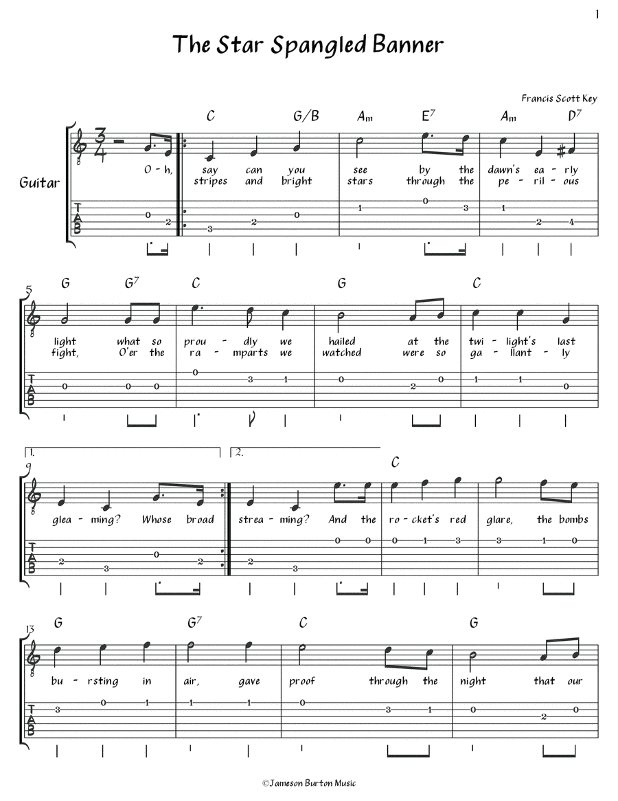 "The Star Spangled Banner" - Guitar w/TAB (arr. Jameson Burton)