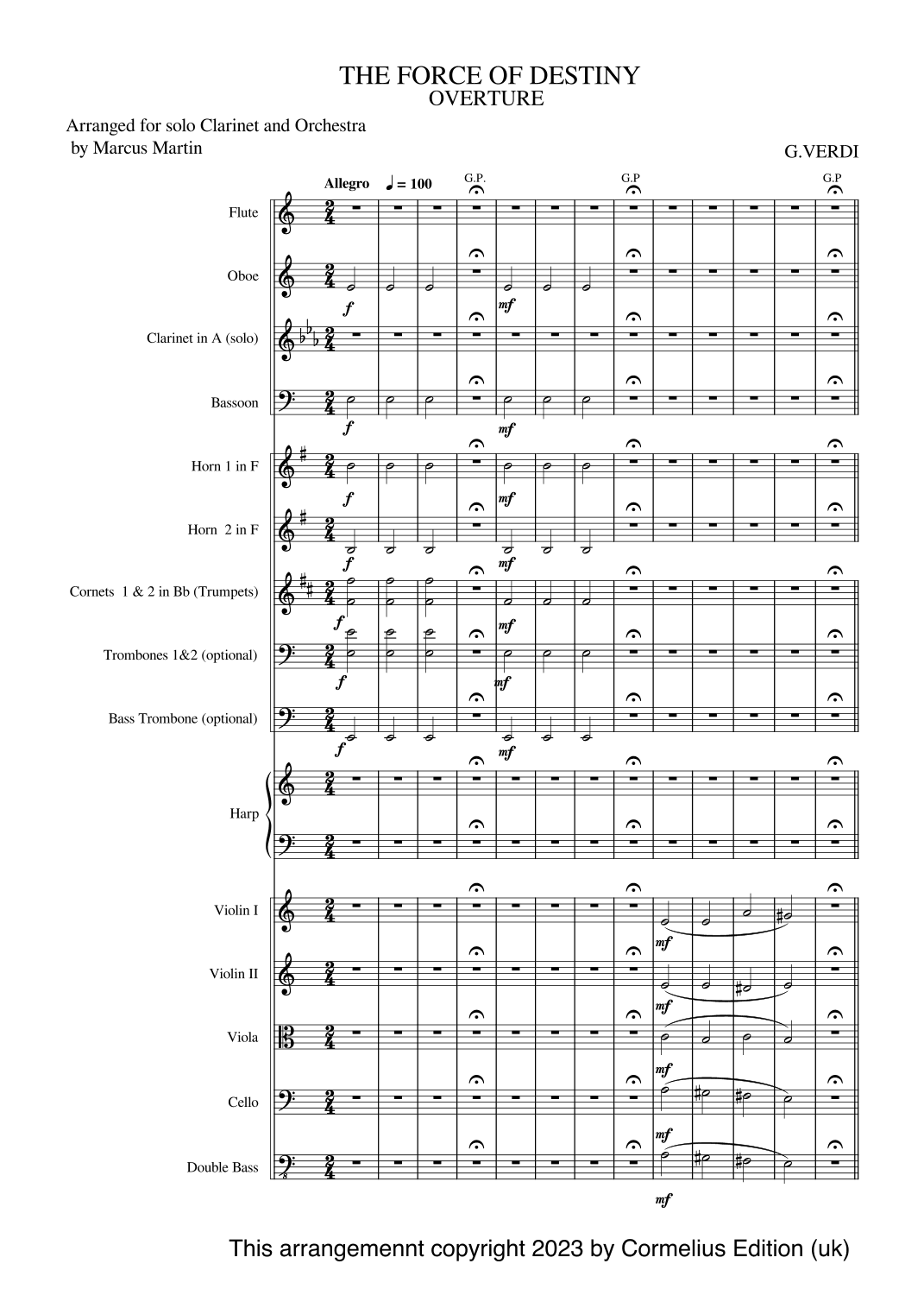 The Force of Destiny Overture arranged for Clarinet solo and orchestra (arr. Marcus Martin)