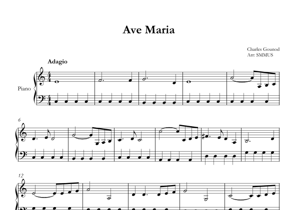 Ave Maria (Bach-Gounod) in C Major for Easy Piano (arr. SMMUS)
