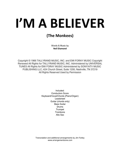 I'm A Believer (arr. Jim Farley - www.arrangementsone.com)