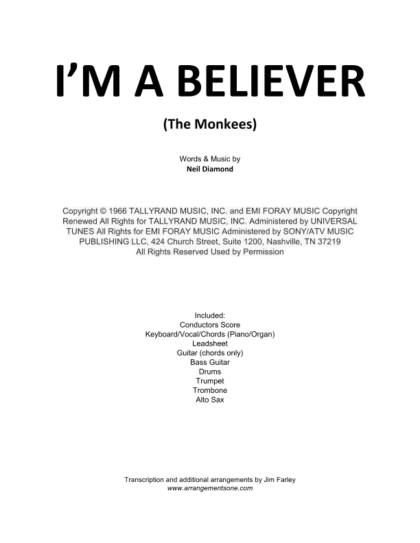 I'm A Believer (arr. Jim Farley - www.arrangementsone.com)