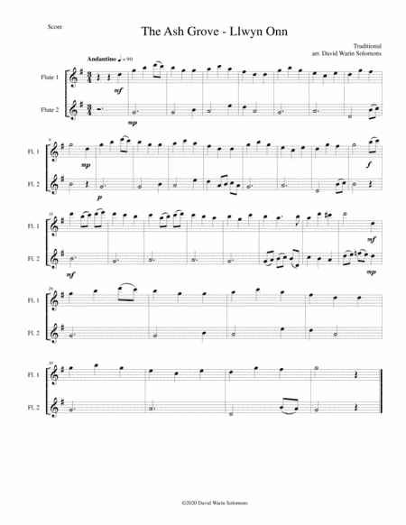 The Ash Grove (Llwyn Onn) for 2 flutes (arr. David Warin Solomons)