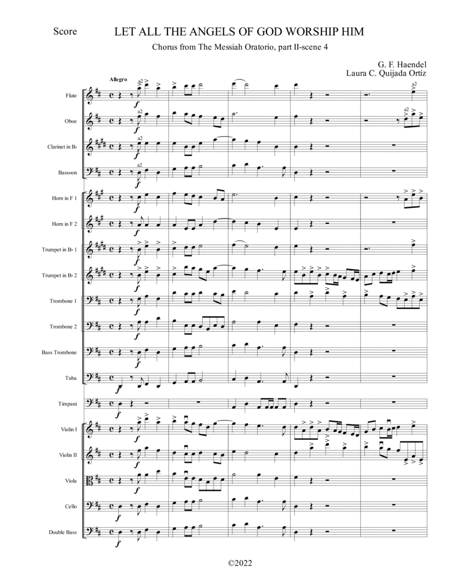Let All the Angels of God Worship Him, from The Messiah Oratorio. Advanced symphony orchestra. (arr. Laura C. Quijada Ortíz)