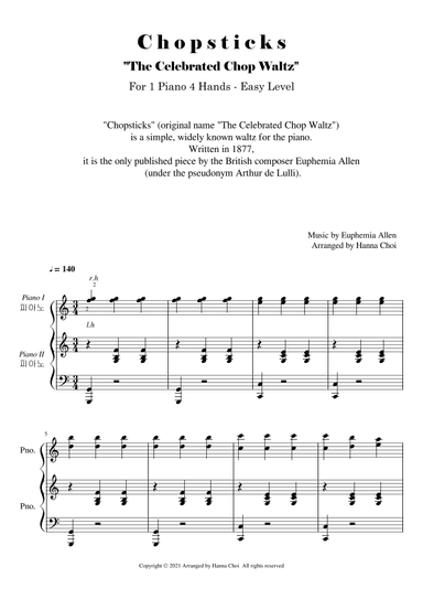 Chopsticks  [For 1 Piano 4 Hands ] (arr. Hanna Choi)