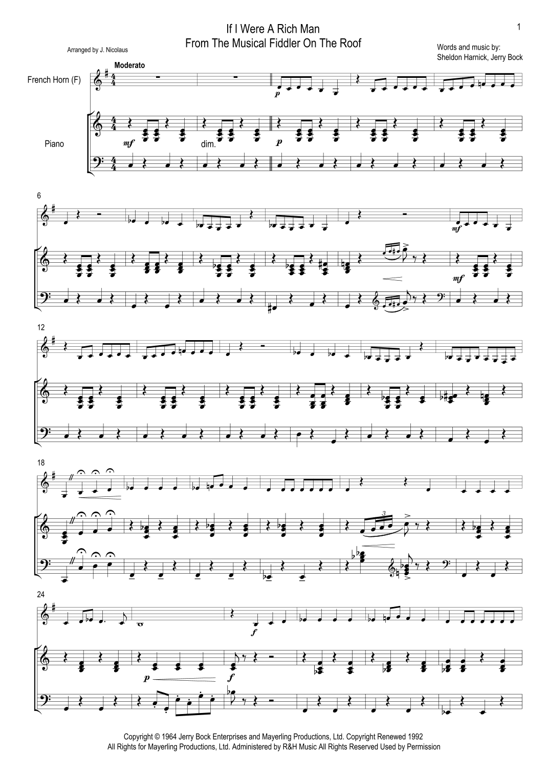 If I Were A Rich Man (arr. John Nicolaus)