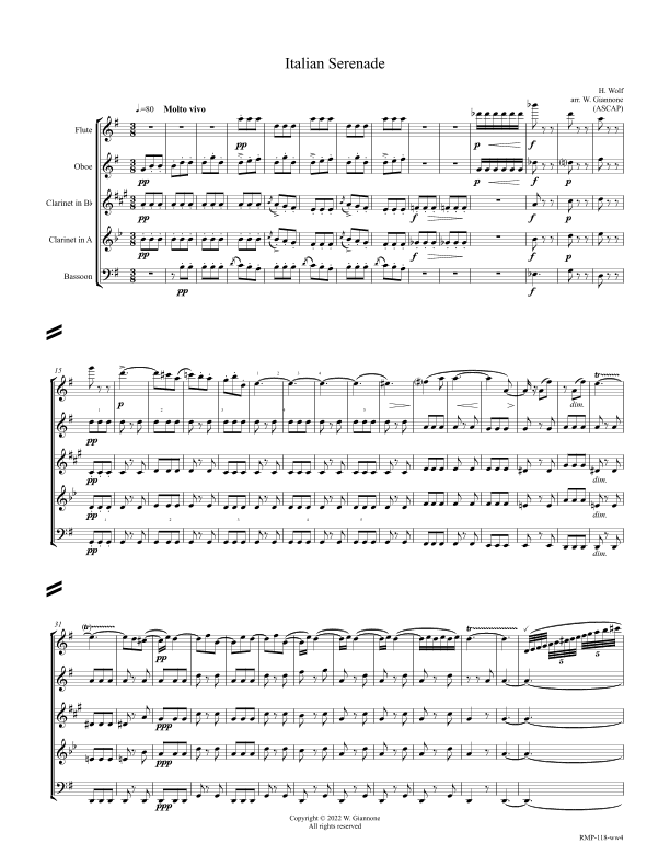 Wolf - Italian Serenade (for woodwind quartet) (arr. William Giannone)