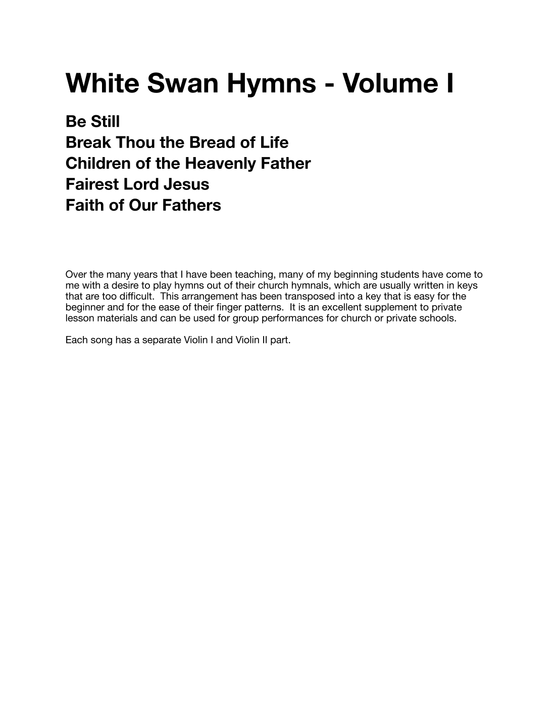 White Swan Hymns - Violin, Volume I (arr. White Swan Violin)