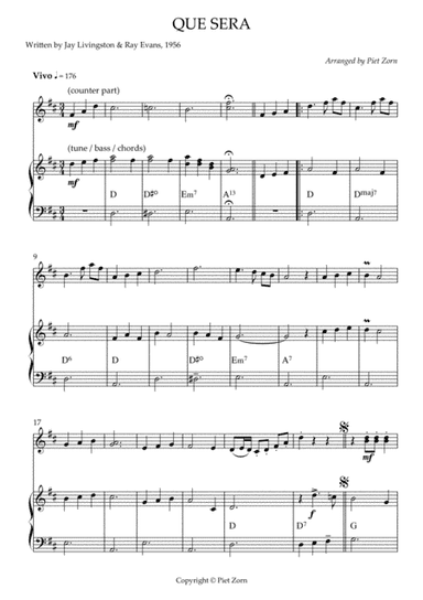 Que Sera, Sera (whatever Will Be, Will Be) (arr. Piet Zorn)