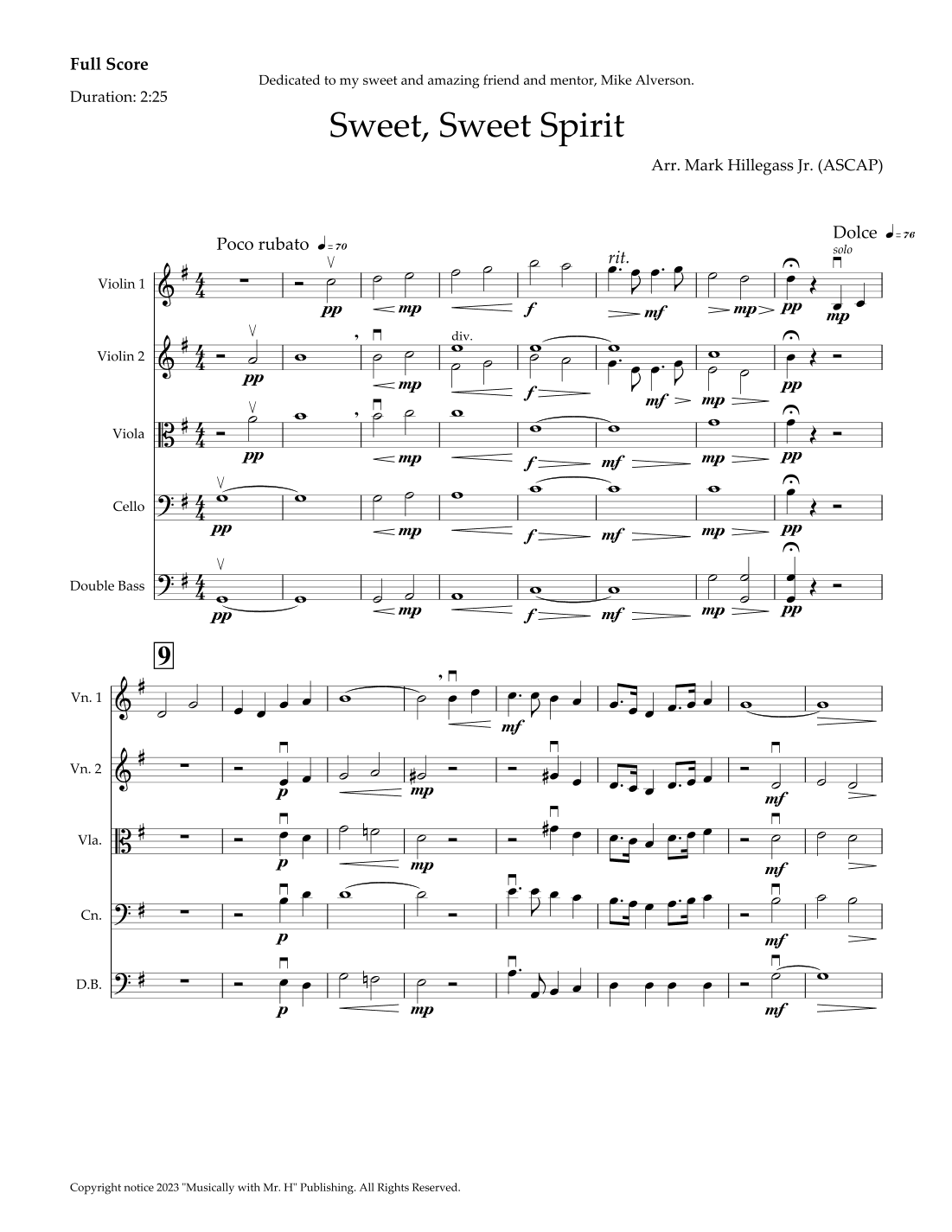 Sweet, Sweet Spirit (arr. Mark Hillegass Jr.)