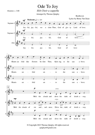 Ode To Joy (SSA a cappella) (arr. Thomas Quigley)