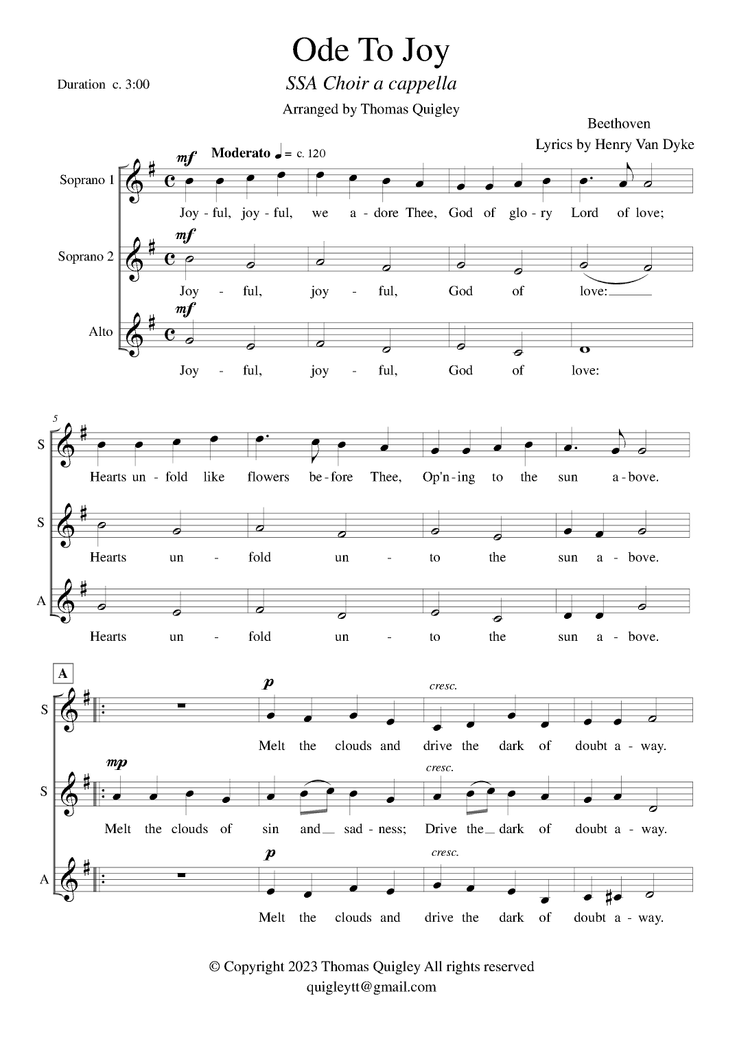 Ode To Joy (SSA a cappella) (arr. Thomas Quigley)