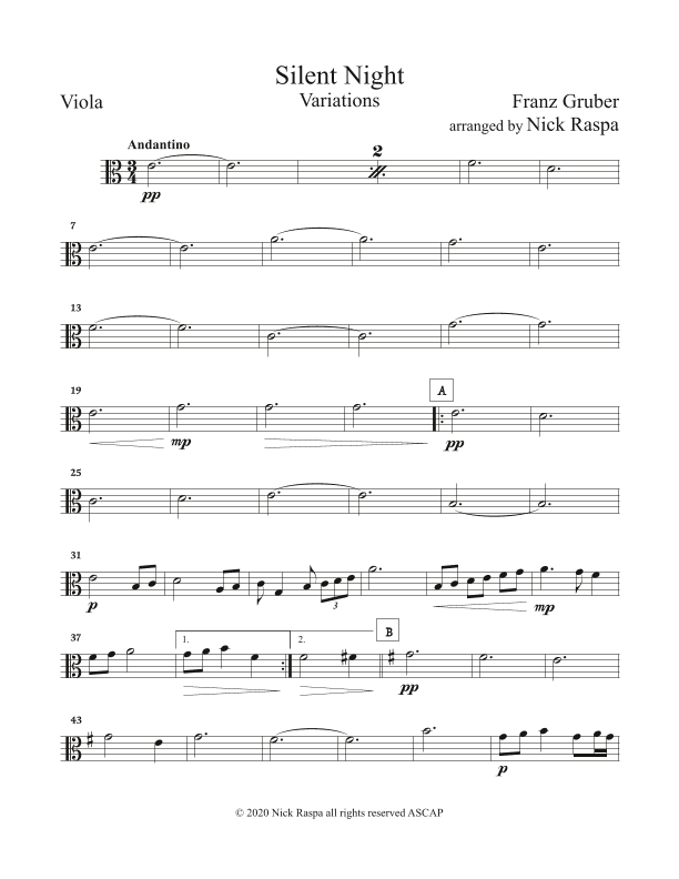 Silent Night - Variations (full orchestra) Viola part (arr. Nick Raspa)