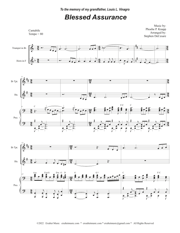 Blessed Assurance (Duet for Bb-Trumpet and French Horn) (arr. Stephen DeCesare)