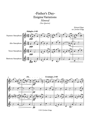 Father's Day. Enigma Variations Nimrod (Sax Quartet) (arr. Jordan Grigg)