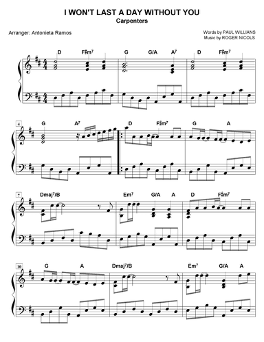 I Won't Last A Day Without You (arr. Antonieta Ramos Valverde)