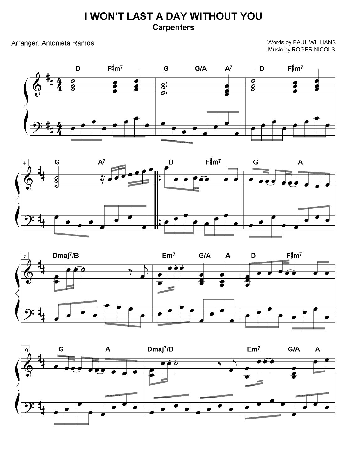 I Won't Last A Day Without You (arr. Antonieta Ramos Valverde)