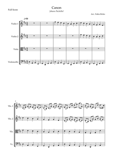 Canon - Johann Pachelbel (Wedding/Reduced Version) for String Quartet (arr. Fabio Britto)