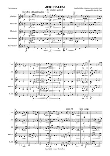 Jerusalem for Clarinet Quintet (arr. Martin Todd)