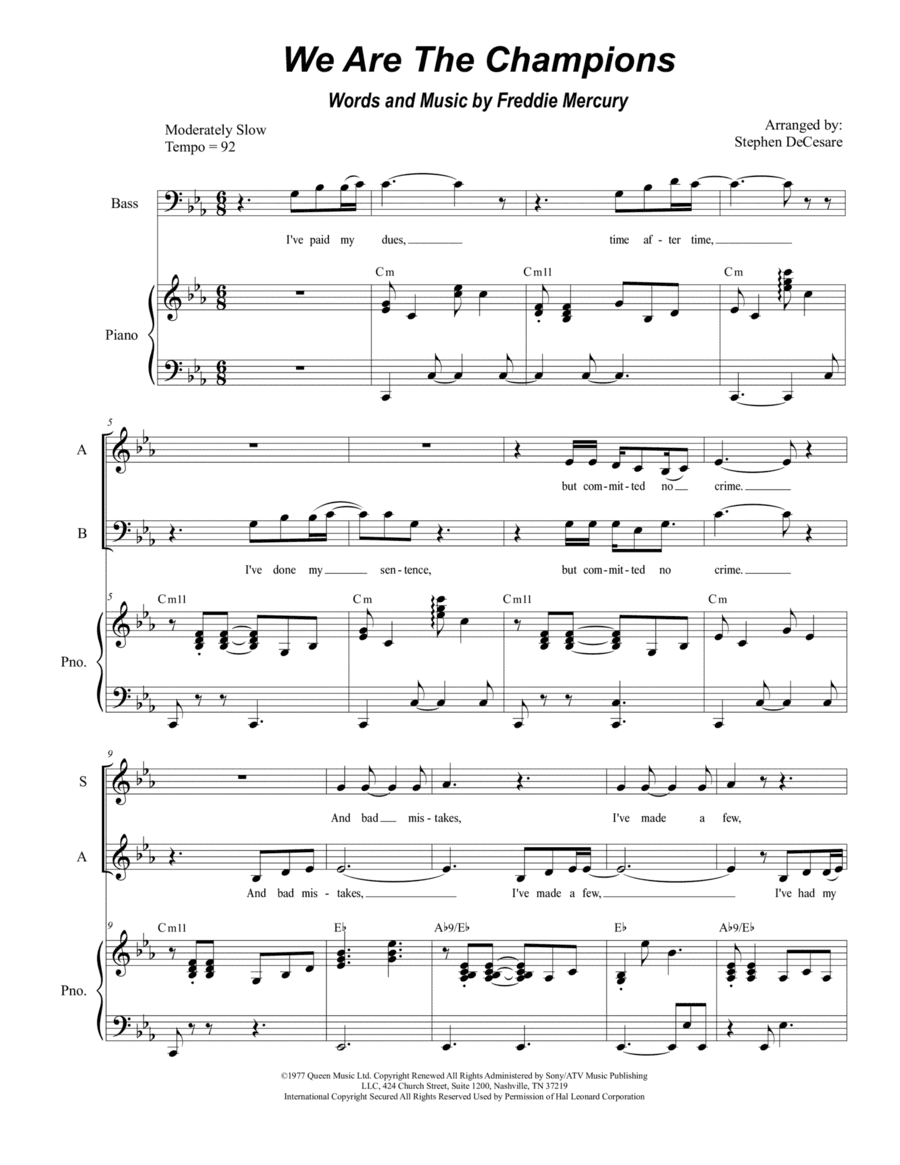 We Are The Champions (arr. Stephen DeCesare)