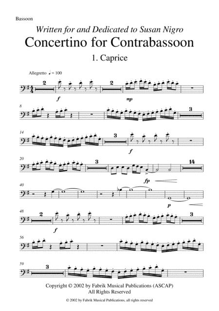 Barton Cummings: Concertino for contrabassoon and concert band, bassoon part