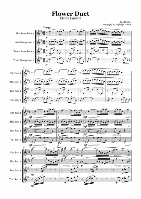 Flower Duet from Lakmé (Delibes) - Saxophone quartet (AATT) (arr. Kayleigh Huelin)